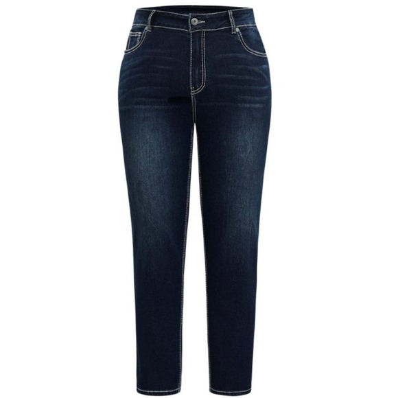 Size 14  • 1x • BloomChic • Contrast Trim Stitch Dark Wash Jeans - Indigo - Picture 7 of 8